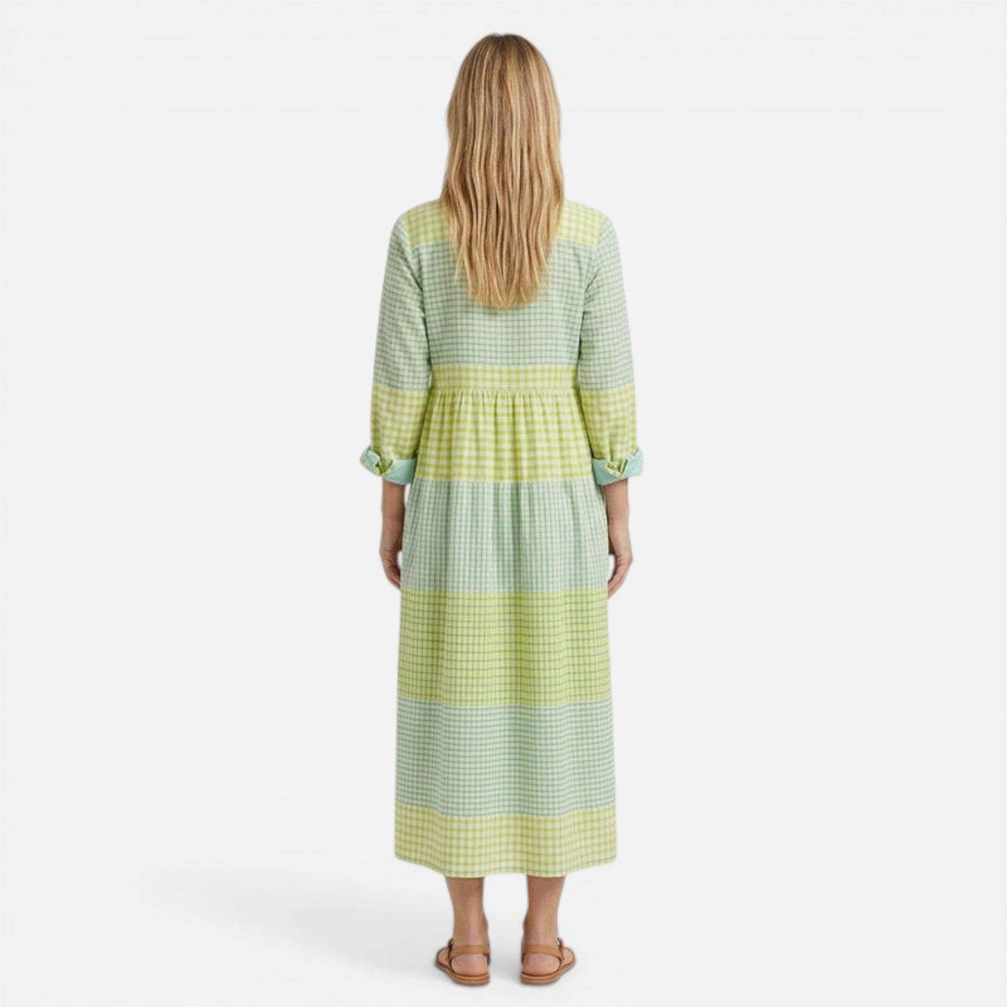 Robe Maxi Rayée Femme avec Volants - Légère à Manches Longues d'Été
