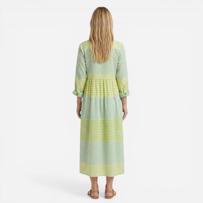 Robe Maxi Rayée Femme avec Volants - Légère à Manches Longues d'Été