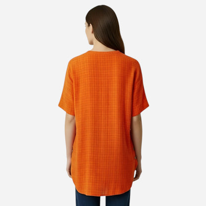 Blouse en Coton Oversize Femme à Manches Courtes, Décontractée et Légère avec Boutons