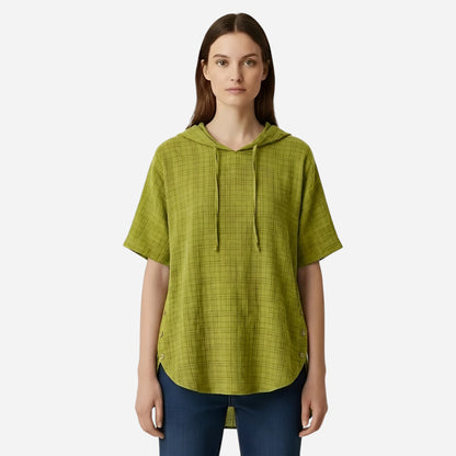 Blouse en Coton Oversize Femme à Manches Courtes, Décontractée et Légère avec Boutons