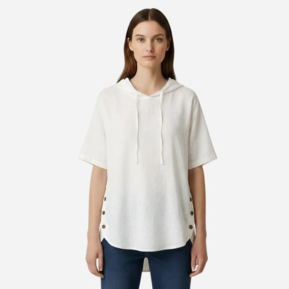 Blouse en Coton Oversize Femme à Manches Courtes, Décontractée et Légère avec Boutons