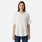 Blouse en Coton Oversize Femme à Manches Courtes, Décontractée et Légère avec Boutons