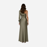 Robe longue satin à une épaule avec fente élégante pour femmes