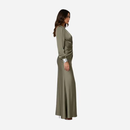 Robe longue satin à une épaule avec fente élégante pour femmes