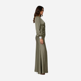 Robe longue satin à une épaule avec fente élégante pour femmes