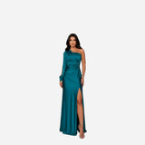 Robe longue satin à une épaule avec fente élégante pour femmes