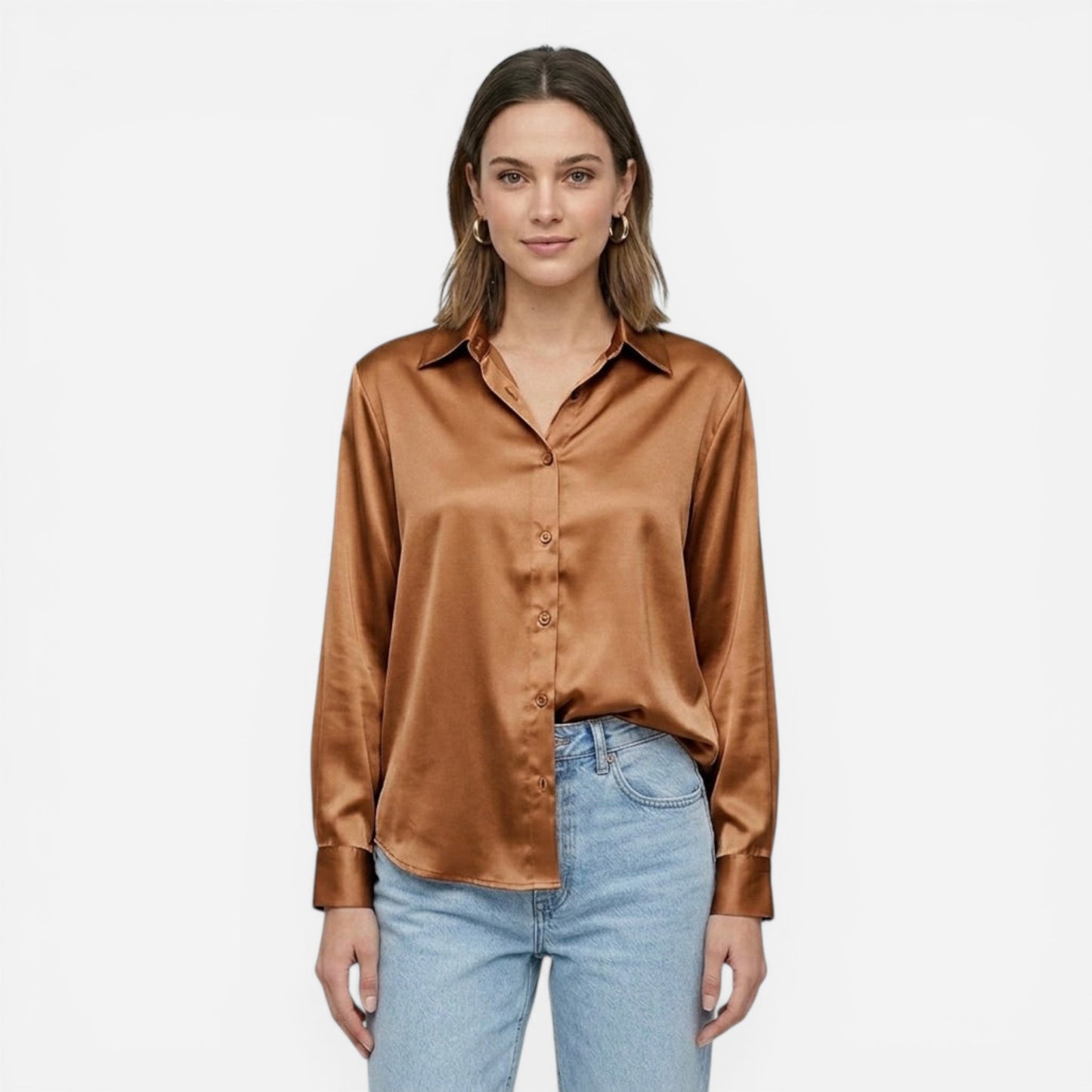 Blouse en satin moderne à manches longues pour femmes élégantes
