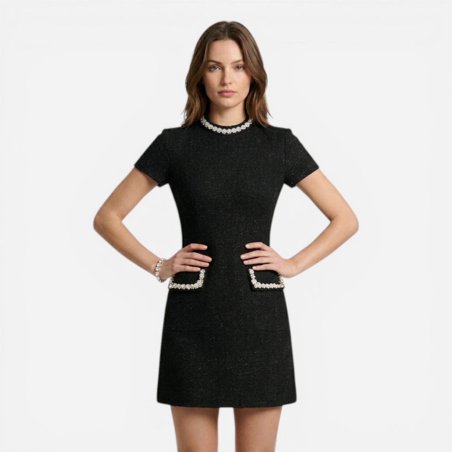 Robe Mini Femme Bronwen avec Détails en Perles et Poches