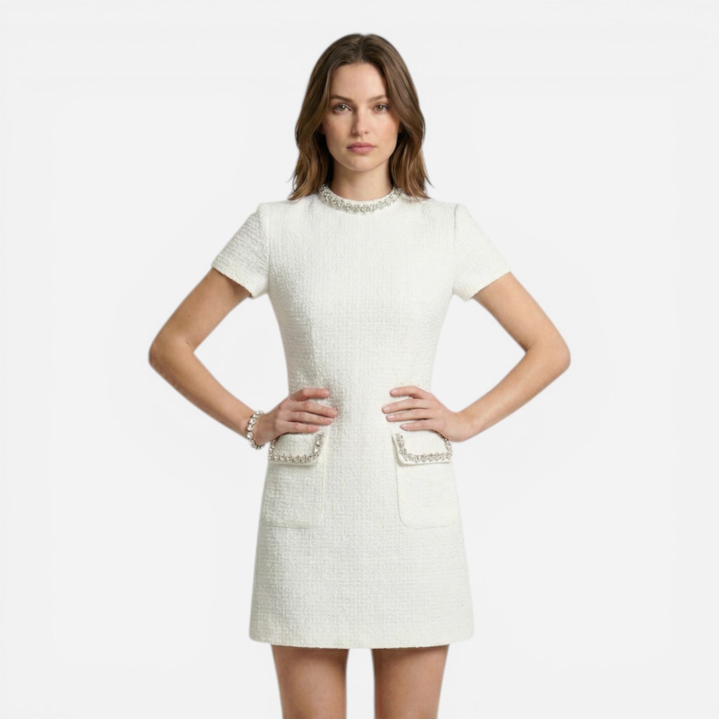 Robe Mini Femme Bronwen avec Détails en Perles et Poches