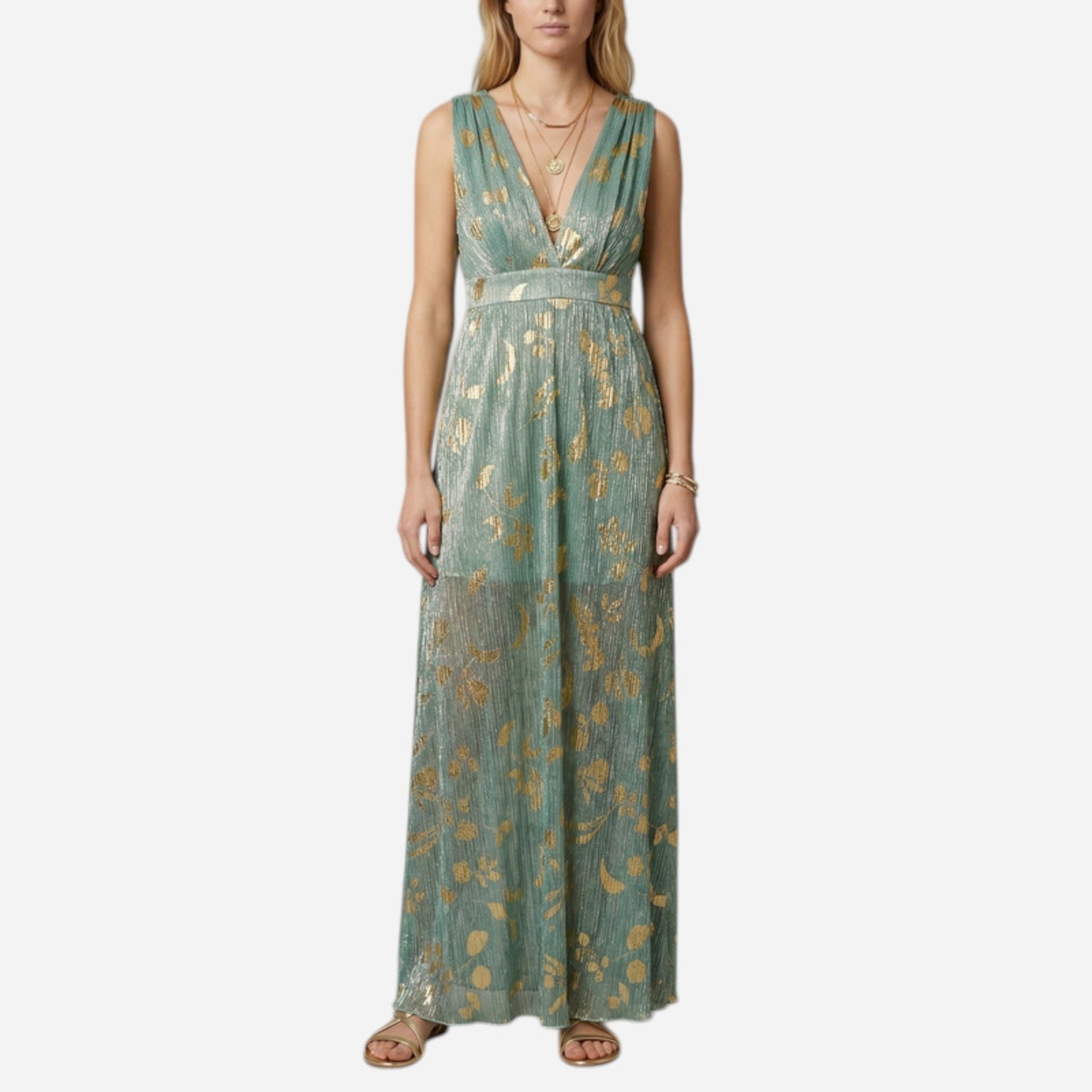 Robe Longue Élégante Femme Sans Manches V-Cou pour Cérémonie