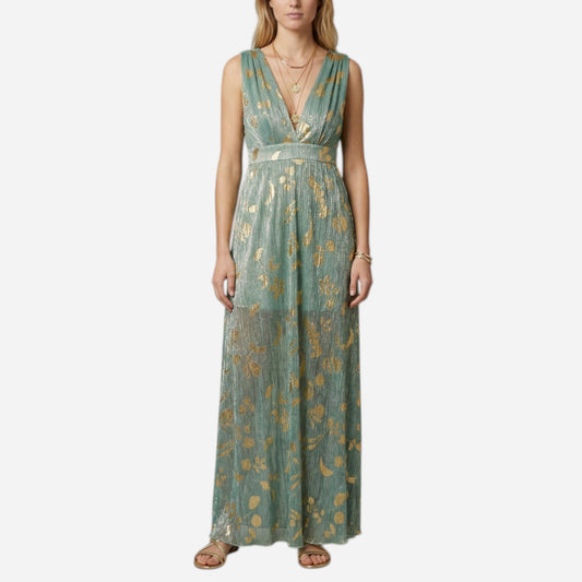 Robe Longue Élégante Femme Sans Manches V-Cou pour Cérémonie