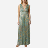 Robe Longue Élégante Femme Sans Manches V-Cou pour Cérémonie