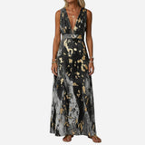 Robe Longue Élégante Femme Sans Manches V-Cou pour Cérémonie