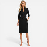 Robe midi élégante pour femme avec ceinture et manches longues