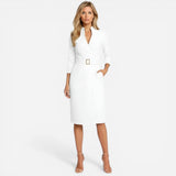 Robe midi élégante pour femme avec ceinture et manches longues