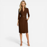 Robe midi élégante pour femme avec ceinture et manches longues