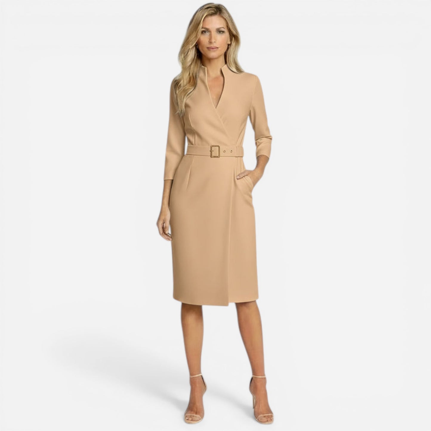 Robe midi élégante pour femme avec ceinture et manches longues