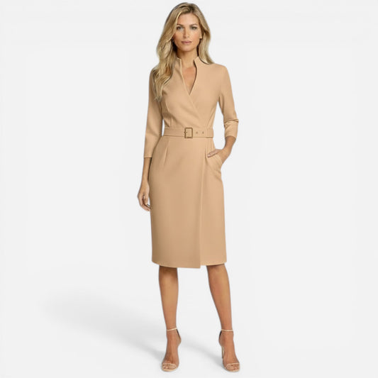 Robe midi élégante pour femme avec ceinture et manches longues