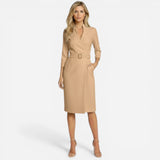 Robe midi élégante pour femme avec ceinture et manches longues