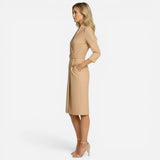 Robe midi élégante pour femme avec ceinture et manches longues