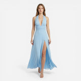 Robe Maxi Femme à Décolleté Halter avec Fente Latérale - Kaelira