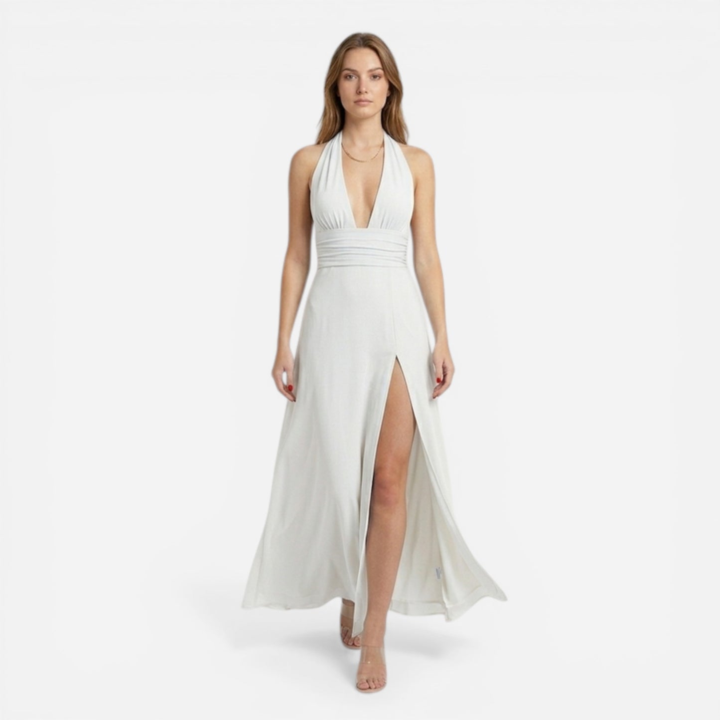 Robe Maxi Femme à Décolleté Halter avec Fente Latérale - Kaelira