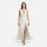 Robe Maxi Femme à Décolleté Halter avec Fente Latérale - Kaelira