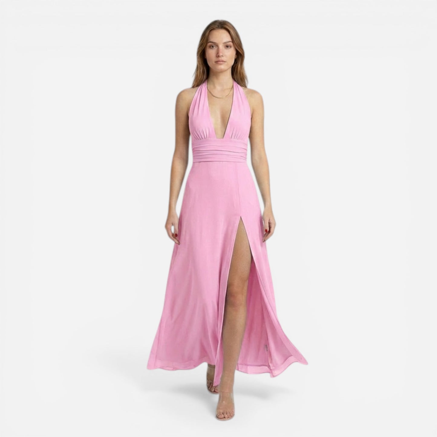 Robe Maxi Femme à Décolleté Halter avec Fente Latérale - Kaelira