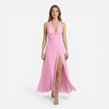 Robe Maxi Femme à Décolleté Halter avec Fente Latérale - Kaelira