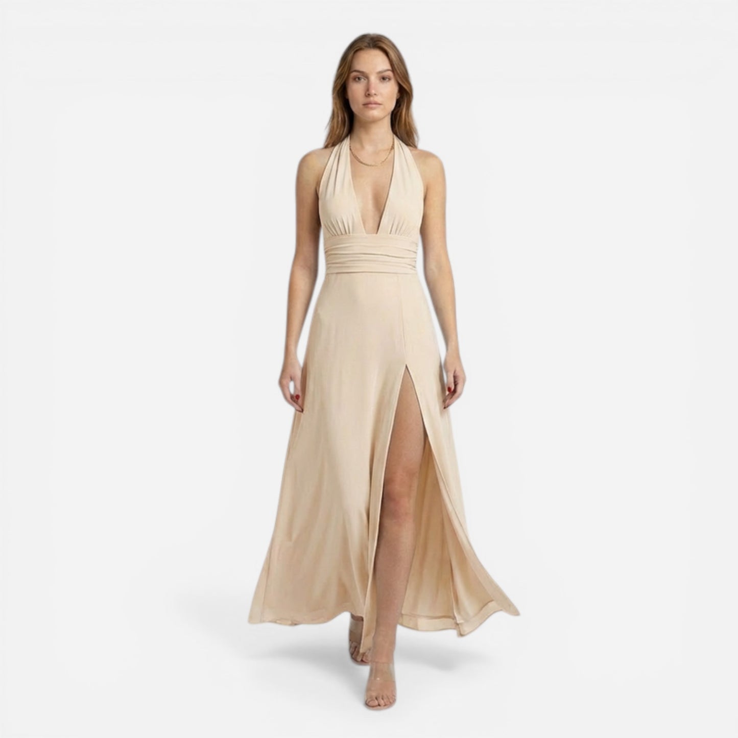 Robe Maxi Femme à Décolleté Halter avec Fente Latérale - Kaelira