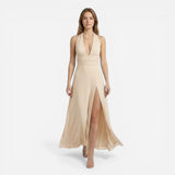 Robe Maxi Femme à Décolleté Halter avec Fente Latérale - Kaelira