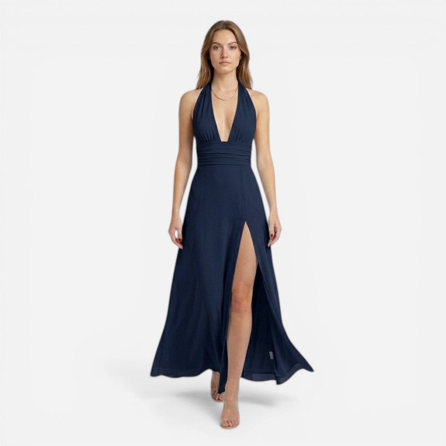 Robe Maxi Femme à Décolleté Halter avec Fente Latérale - Kaelira