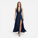 Robe Maxi Femme à Décolleté Halter avec Fente Latérale - Kaelira