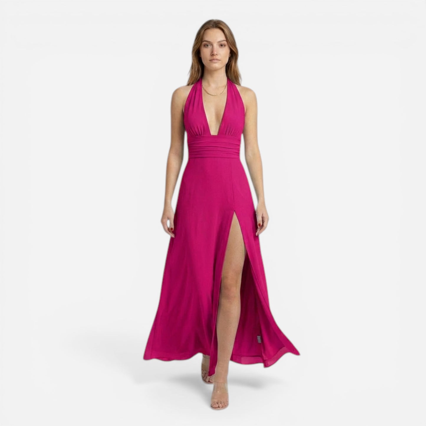 Robe Maxi Femme à Décolleté Halter avec Fente Latérale - Kaelira