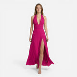 Robe Maxi Femme à Décolleté Halter avec Fente Latérale - Kaelira