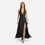 Robe Maxi Femme à Décolleté Halter avec Fente Latérale - Kaelira