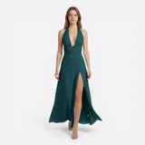 Robe Maxi Femme à Décolleté Halter avec Fente Latérale - Kaelira
