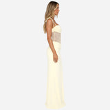Robe longue femme avec corsage en dentelle et fines bretelles