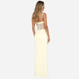 Robe longue femme avec corsage en dentelle et fines bretelles