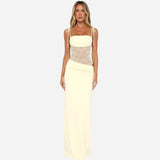 Robe longue femme avec corsage en dentelle et fines bretelles