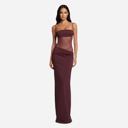 Robe longue femme avec corsage en dentelle et fines bretelles