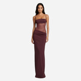 Robe longue femme avec corsage en dentelle et fines bretelles