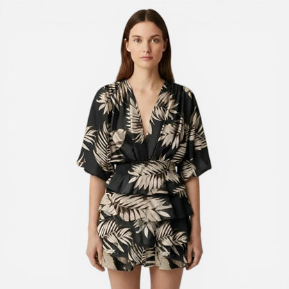 Robe d'été femme à volants, imprimé floral, manches larges, décolleté en V