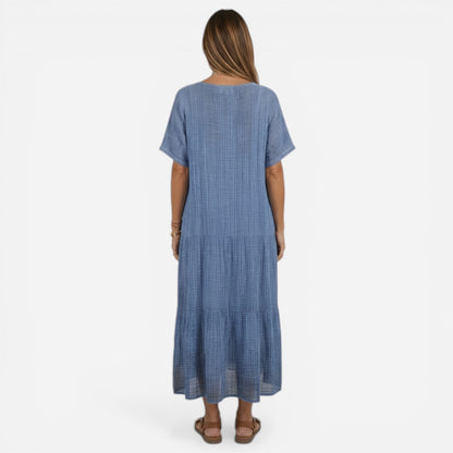 Robe longue femme décontractée à col en V, manches courtes, été