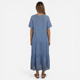 Robe longue femme décontractée à col en V, manches courtes, été