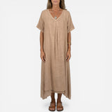 Robe longue femme décontractée à col en V, manches courtes, été