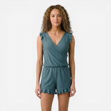 Combinaison courte femme avec volants, décolleté en V, été chic