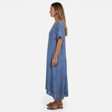 Robe longue femme décontractée à col en V, manches courtes, été