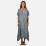 Robe longue femme décontractée à col en V, manches courtes, été