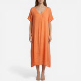 Robe longue femme décontractée à col en V, manches courtes, été